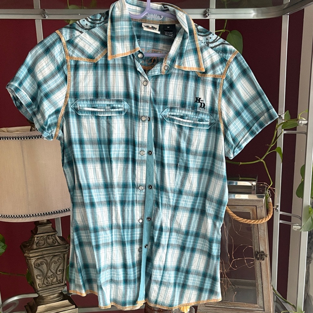 Harley-Davidson Teal Plaid Button Down Shirt